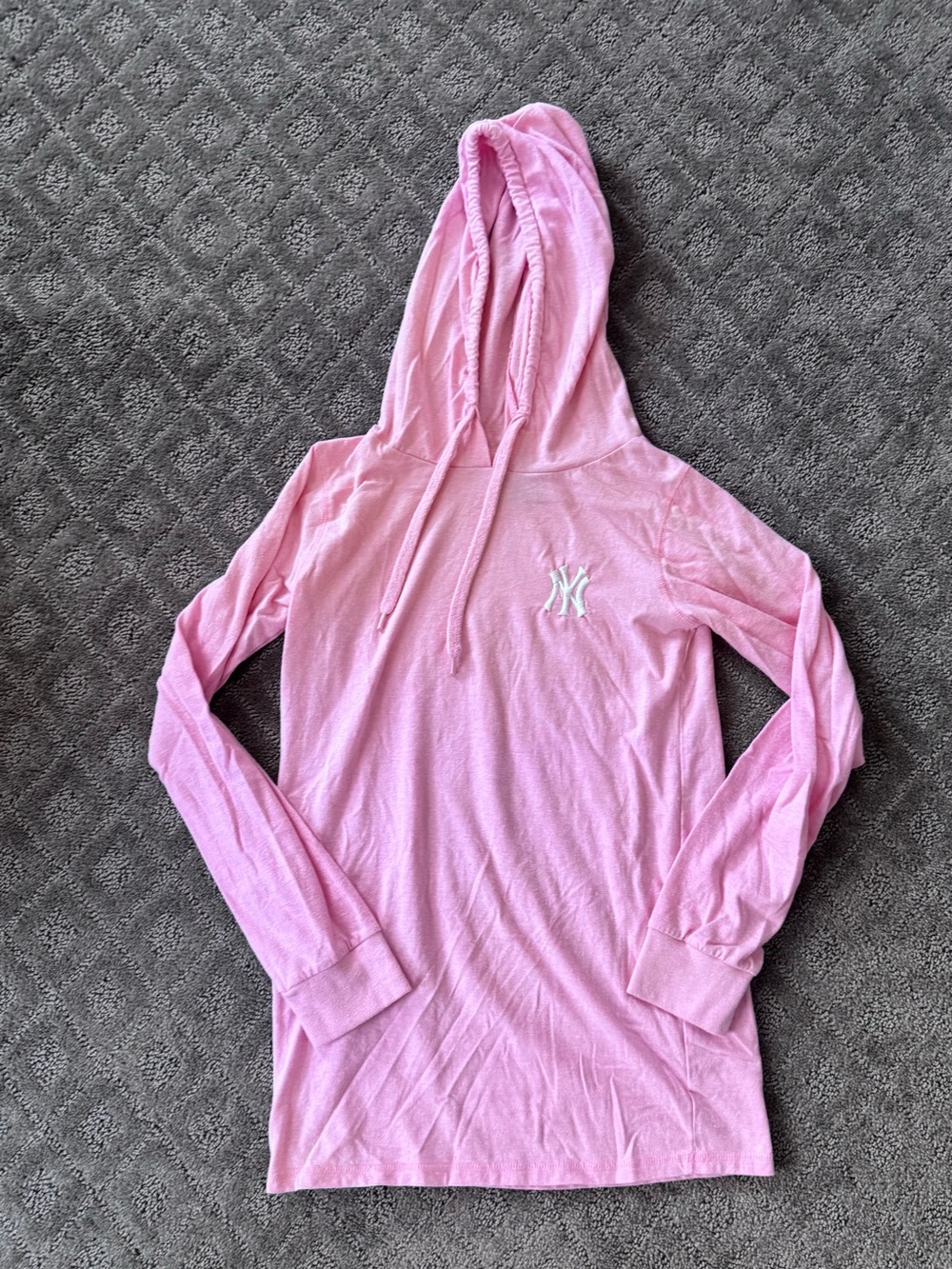 Women’s Pink Hooded Long Sleeve Top with Embroidered NY Yankees Logo MLB